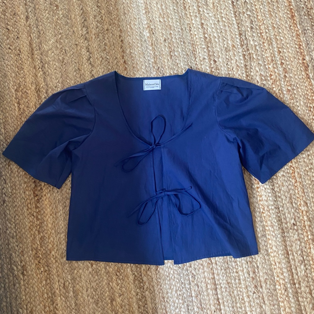 Maison Cleo Navy Cotton Poplin Agnes Blouse